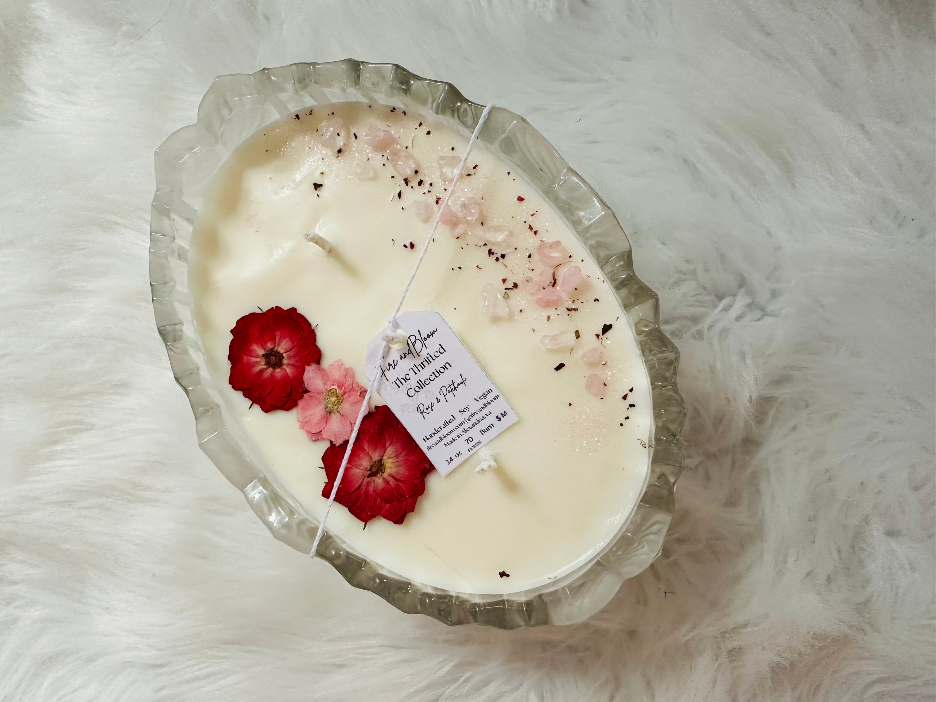 Ornate Crystal Dish- Rose & Patchouli w/ Rose Quartz